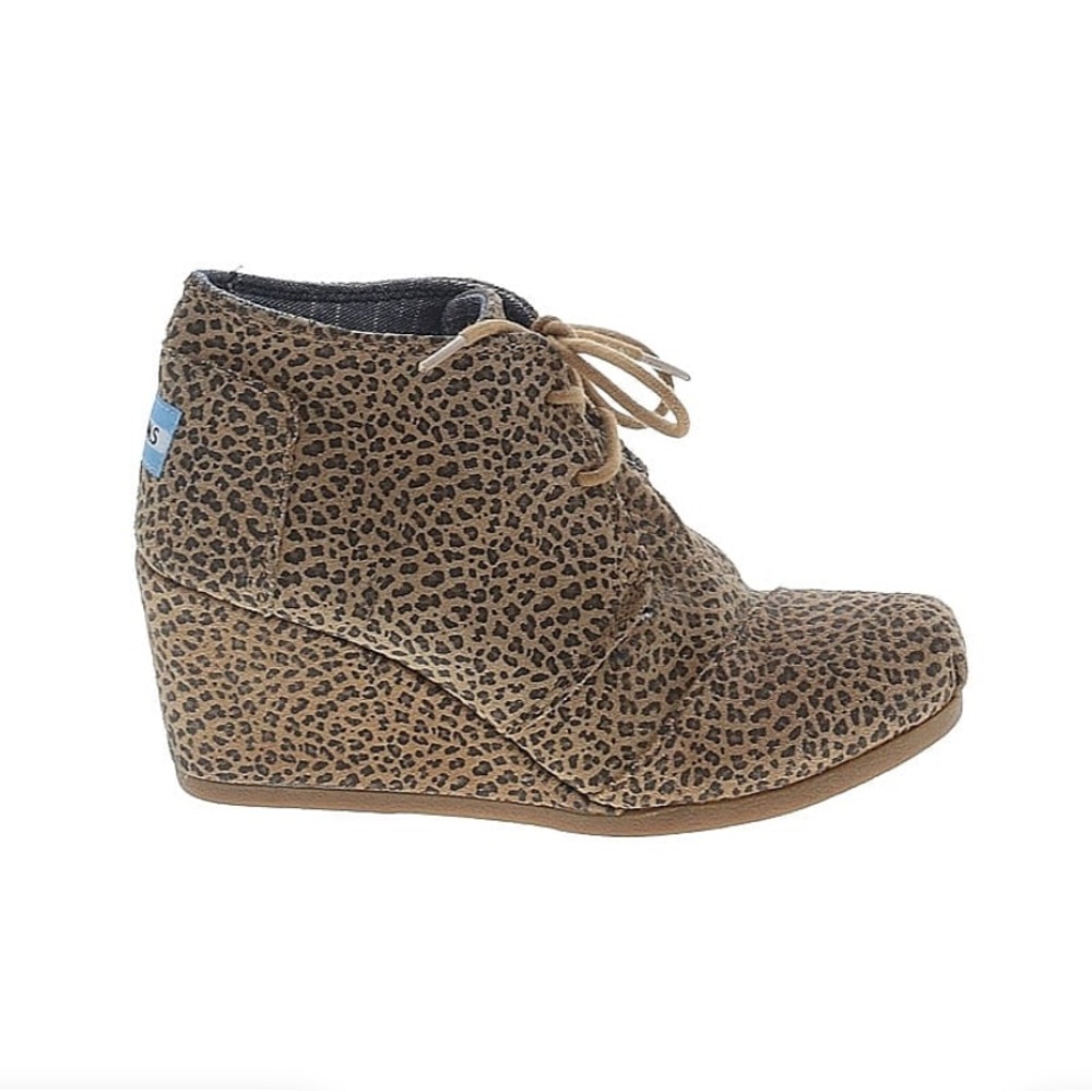 Toms Brown Wedge Ankle Booties with Leopard Print